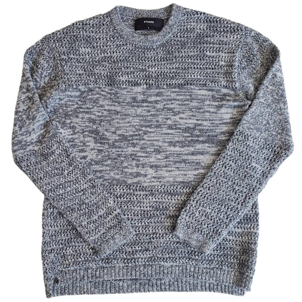 Stampd Mens Small Drop Needle Pullover Sweater Open Knit Alpaca Wool Peru Gray